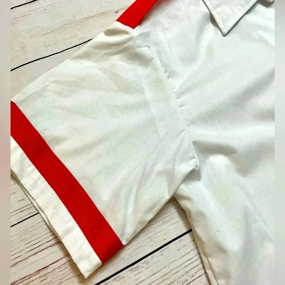 Vintage Mens Nautical Short Sleeve Button Up Shirt VTG Salior White Red Striped - Picture 5 of 10